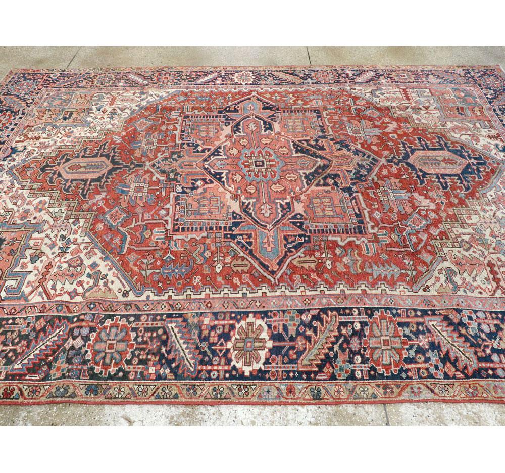 Early 20th Century Handmade Persian Heriz Room Size Carpet For Sale 3
