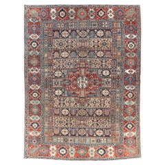 Antique Early 20th Century Handmade Persian Heriz Room Size Carpet