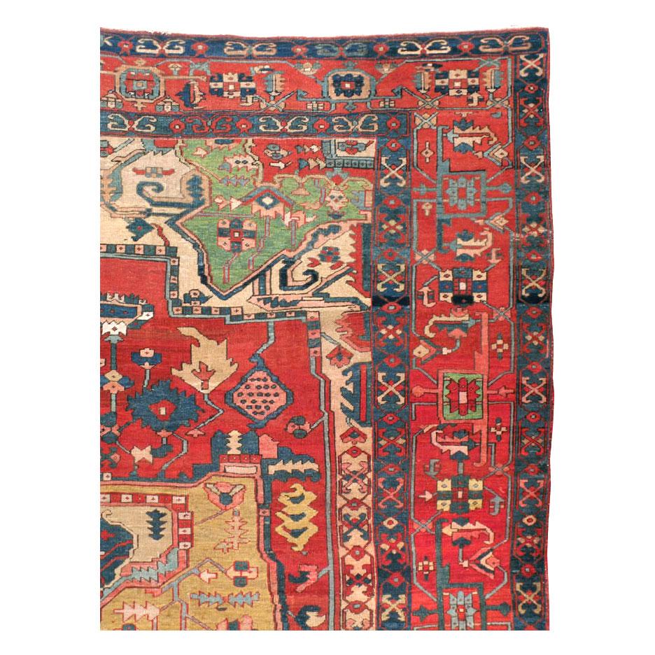 Rustic Early 20th Century Handmade Persian Heriz Square Room Size Carpet For Sale