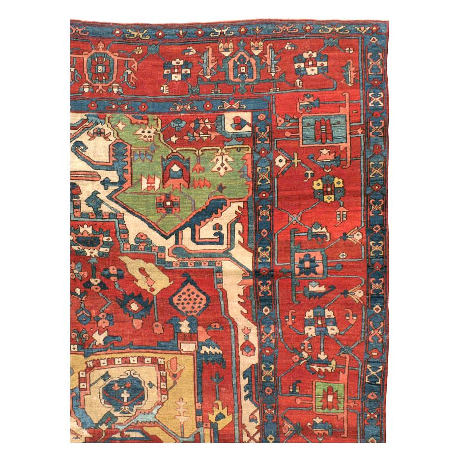 Hand-Knotted Early 20th Century Handmade Persian Heriz Square Room Size Carpet For Sale