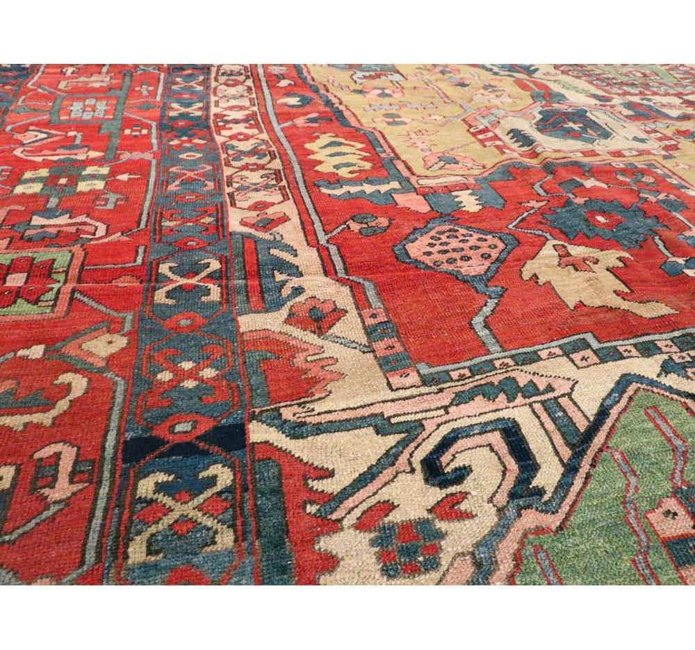 Wool Early 20th Century Handmade Persian Heriz Square Room Size Carpet For Sale