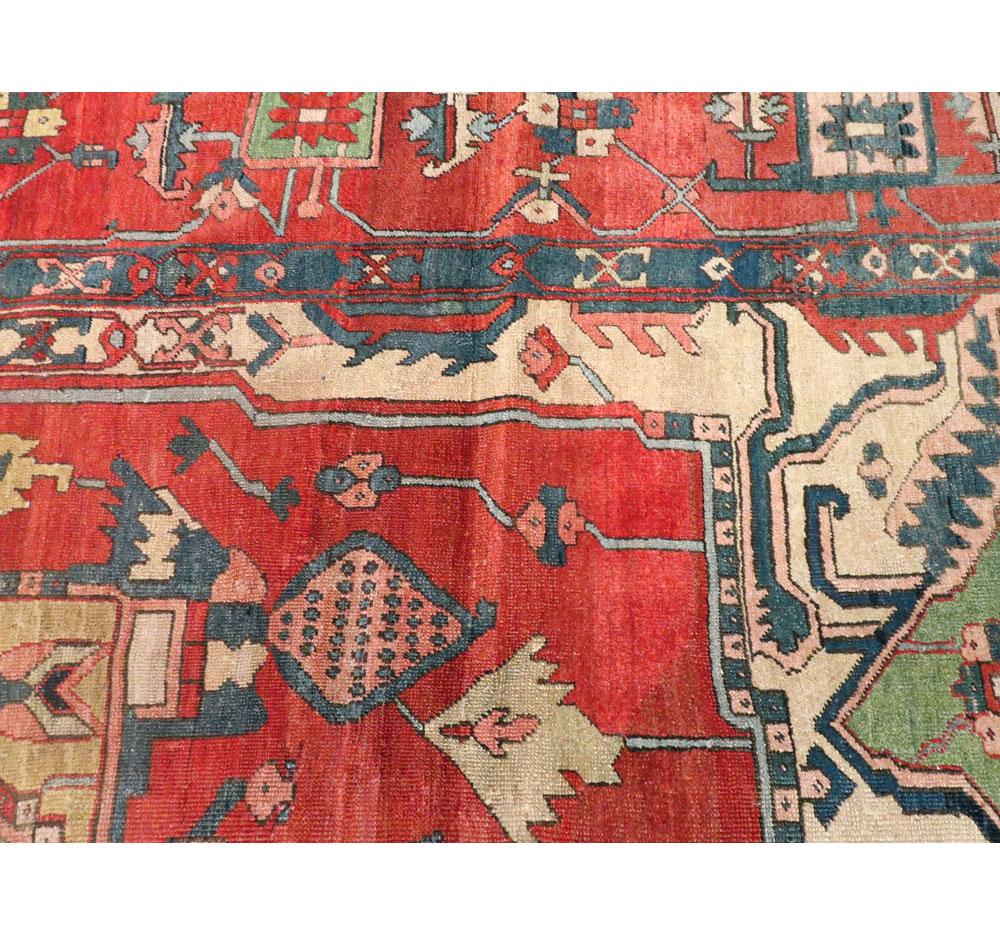 Early 20th Century Handmade Persian Heriz Square Room Size Carpet For Sale 1