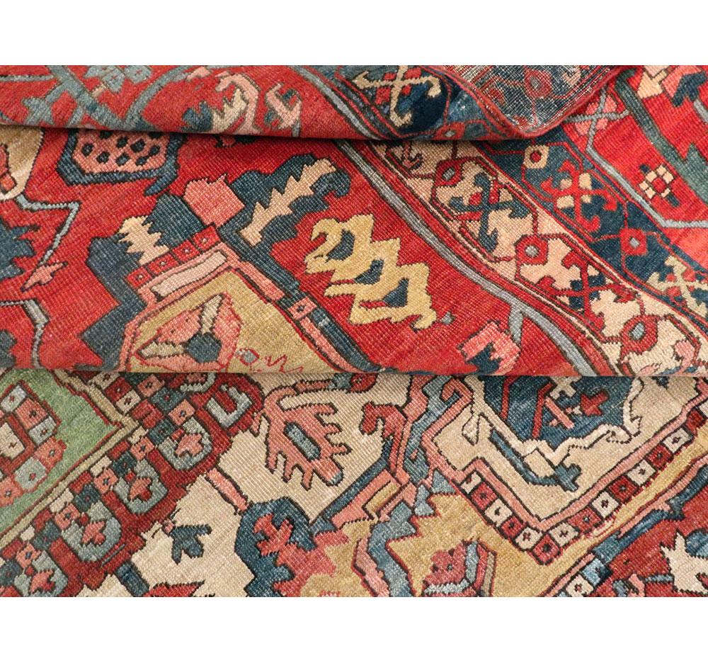 Early 20th Century Handmade Persian Heriz Square Room Size Carpet For Sale 3