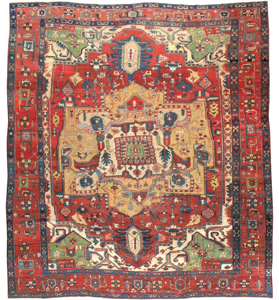 Early 20th Century Handmade Persian Heriz Square Room Size Carpet
