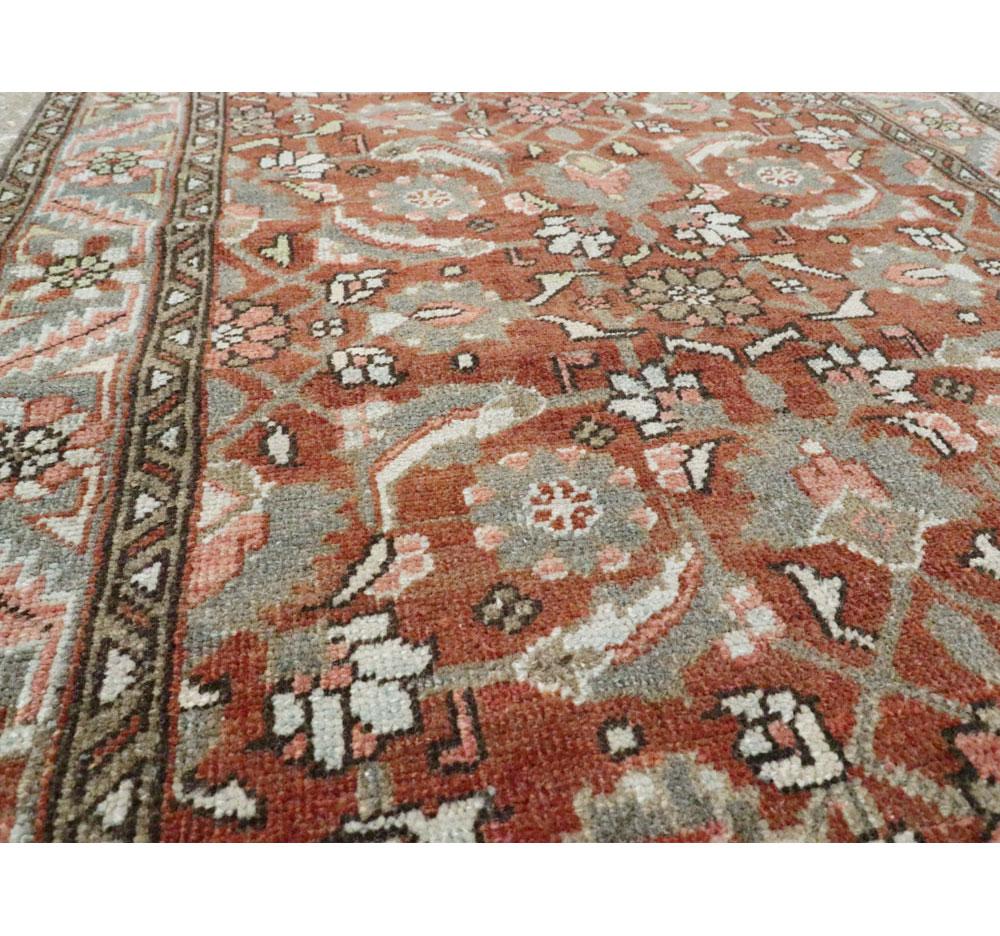 Hand-Knotted Early 20th Century Handmade Persian Heriz Throw Rug For Sale