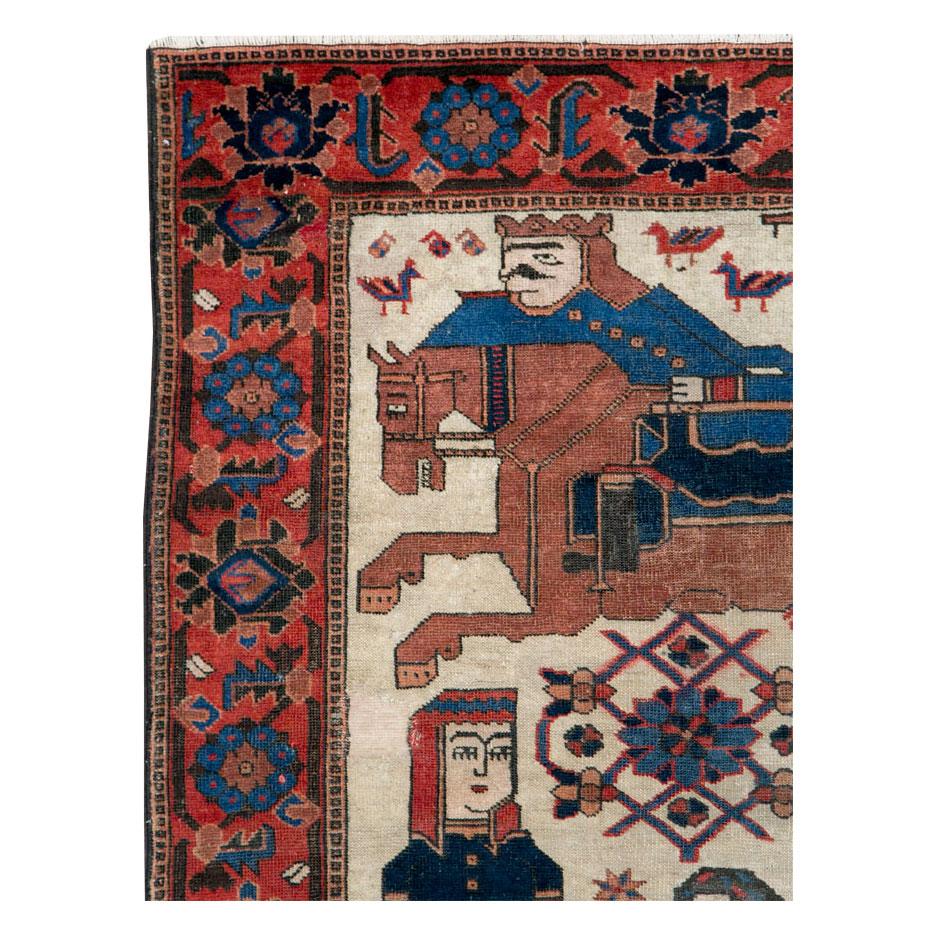 Rustic Early 20th Century Handmade Persian Kurd Pictorial Accent Rug For Sale