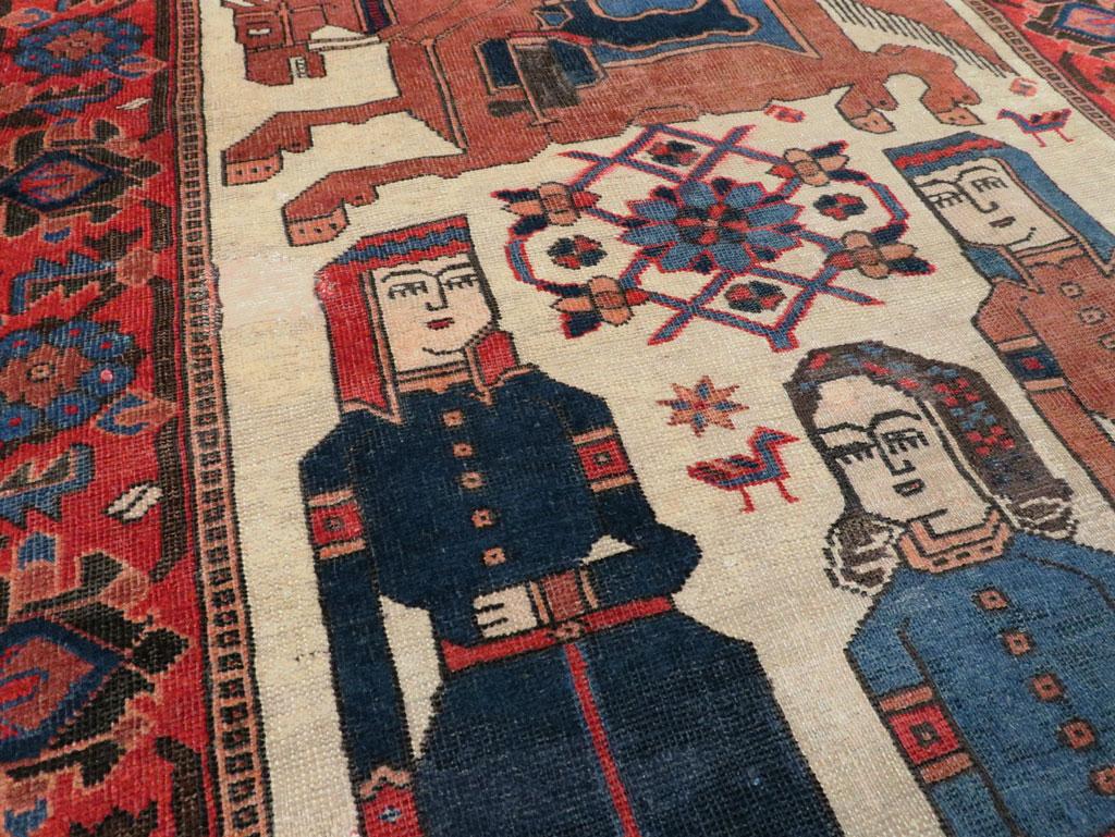 Early 20th Century Handmade Persian Kurd Pictorial Accent Rug In Good Condition For Sale In New York, NY