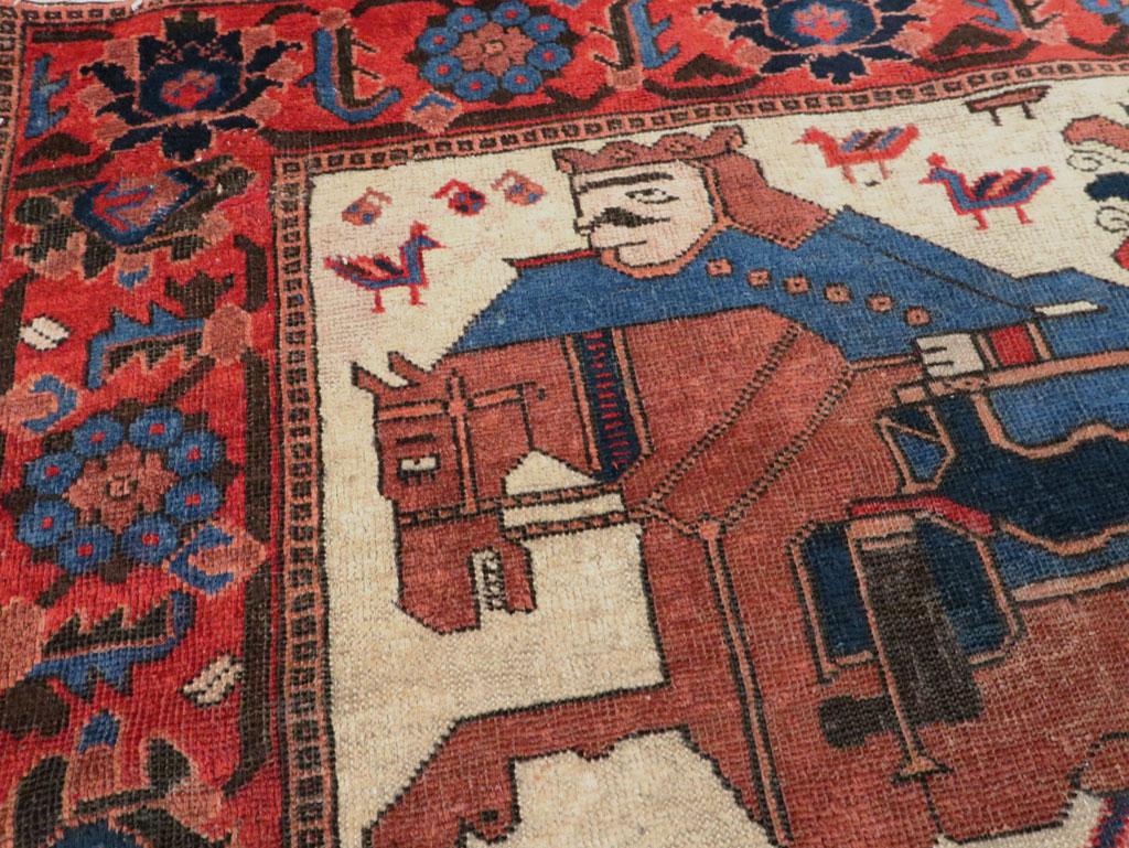 Wool Early 20th Century Handmade Persian Kurd Pictorial Accent Rug For Sale