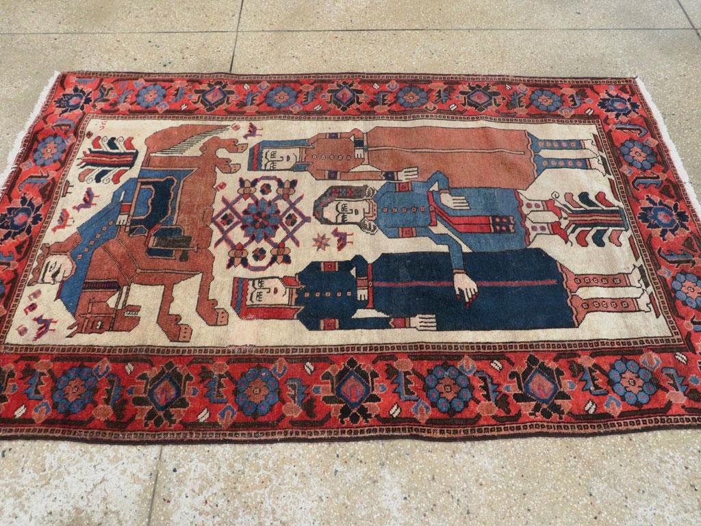 Early 20th Century Handmade Persian Kurd Pictorial Accent Rug For Sale 1