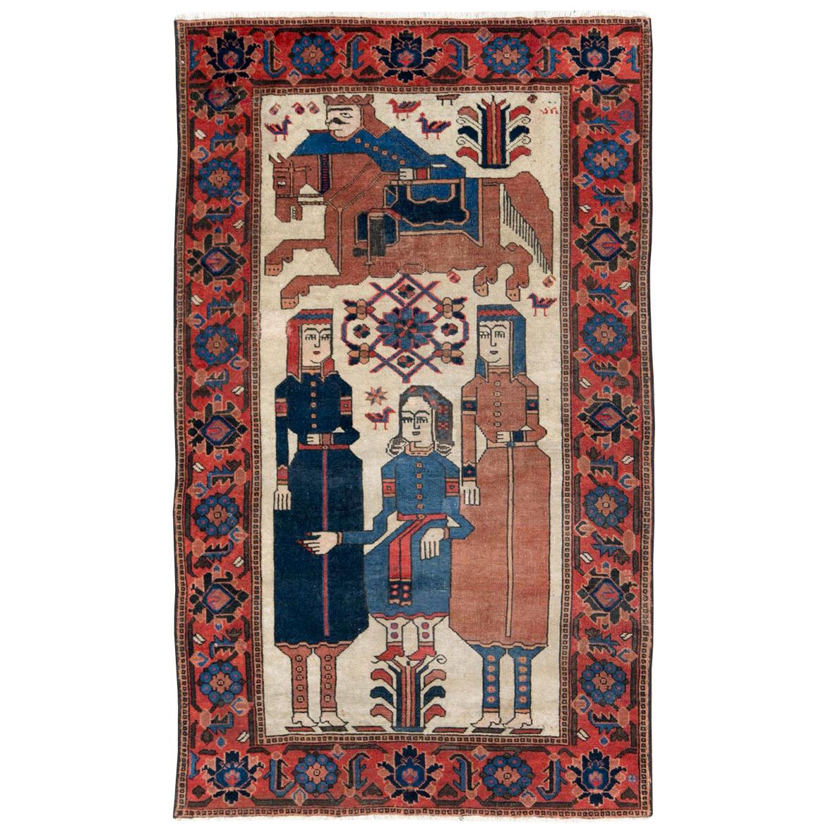 Early 20th Century Handmade Persian Kurd Pictorial Accent Rug For Sale