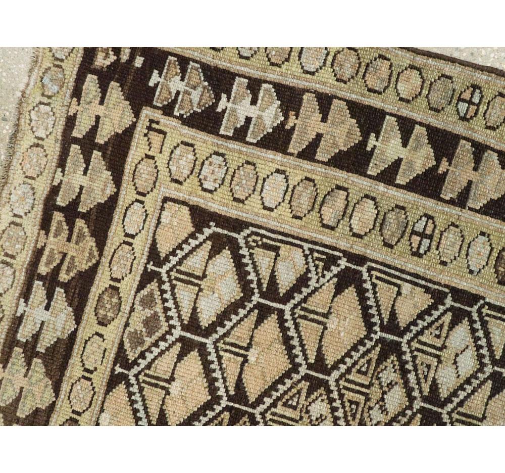 Wool Early 20th Century Handmade Persian Kurd Runner in Earth Tones For Sale