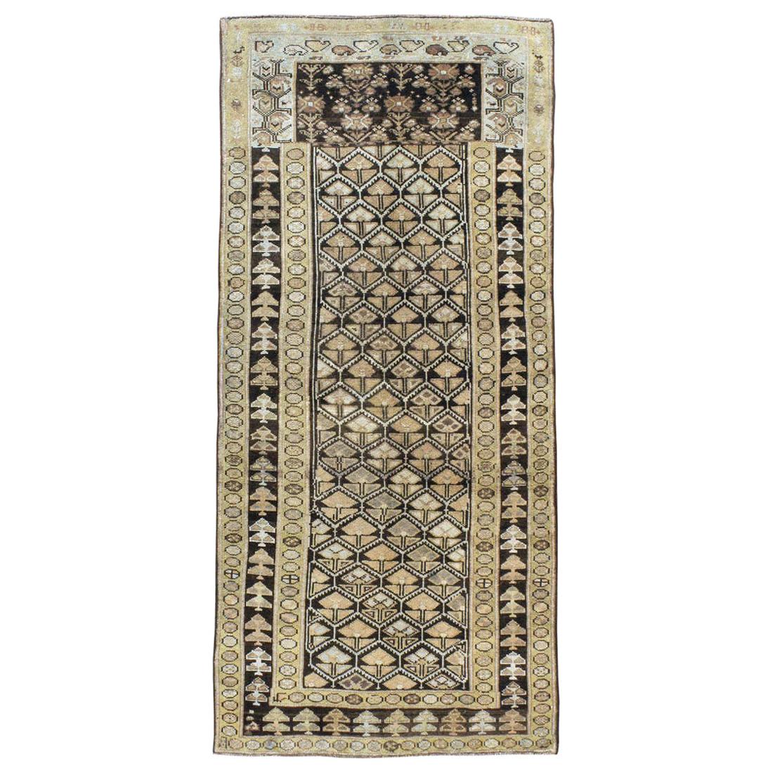 Early 20th Century Handmade Persian Kurd Runner in Earth Tones