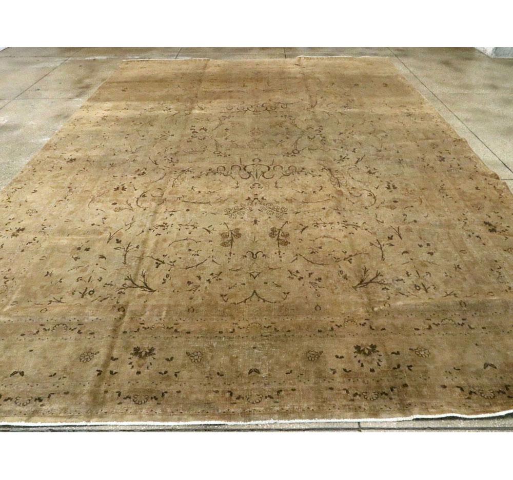 Hand-Knotted Early 20th Century Handmade Persian Large Area Rug in Golden Brown For Sale