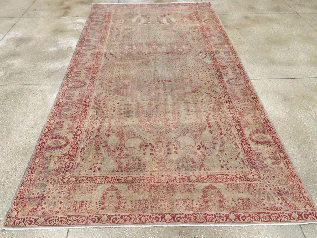 Hand-Knotted Early 20th Century Handmade Persian Lavar Kerman Gallery Carpet For Sale