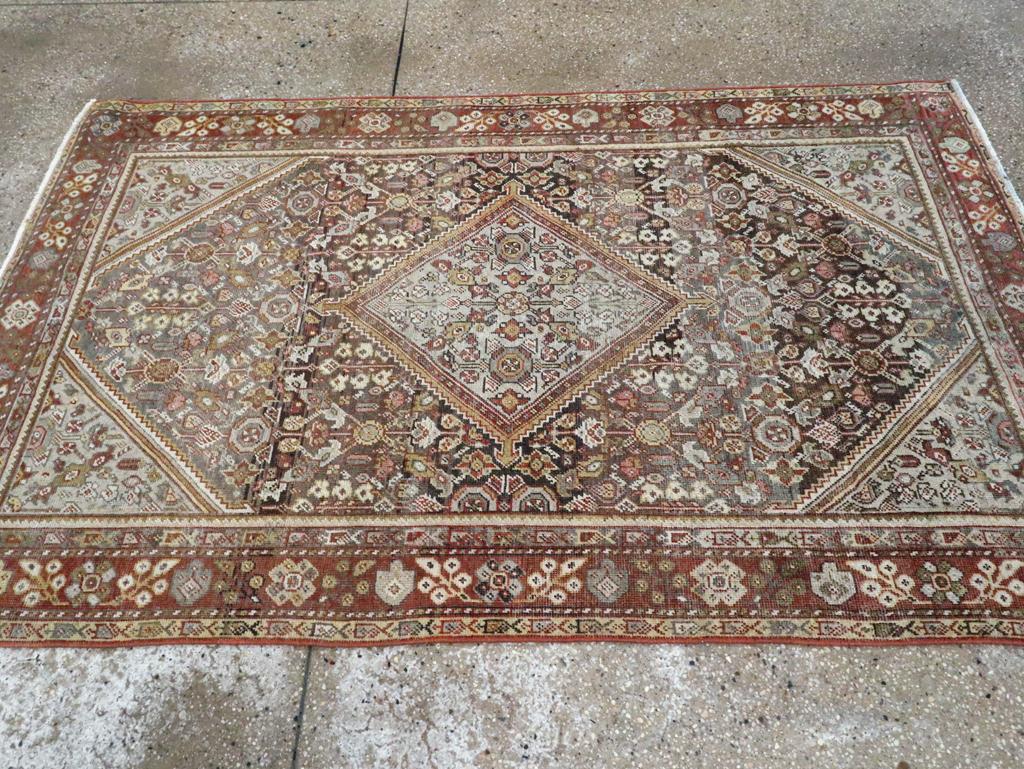 Hand-Knotted Early 20th Century Handmade Persian Mahal Accent Rug For Sale