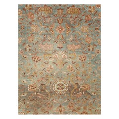 Early 20th Century Handmade Persian Mahal Room Size Carpet in Rust and Seafoam