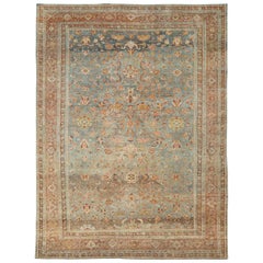 Antique Early 20th Century Handmade Persian Mahal Room Size Carpet in Rust and Seafoam