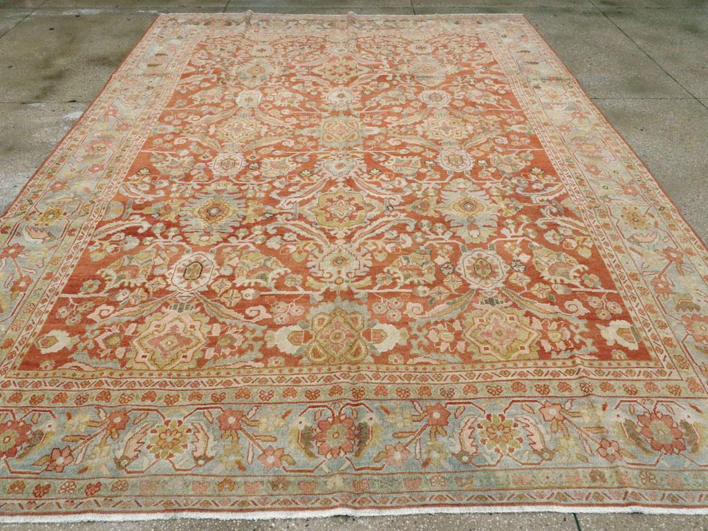 Hand-Knotted Early 20th Century Handmade Persian Mahal Room Size Carpet in Rust & Slate Blue For Sale