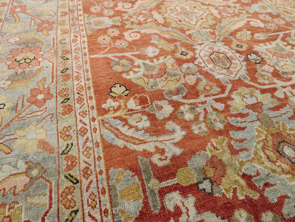Early 20th Century Handmade Persian Mahal Room Size Carpet in Rust & Slate Blue In Excellent Condition For Sale In New York, NY