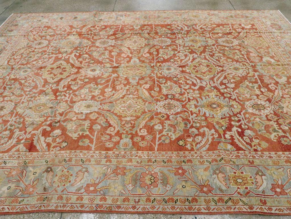 Wool Early 20th Century Handmade Persian Mahal Room Size Carpet in Rust & Slate Blue For Sale