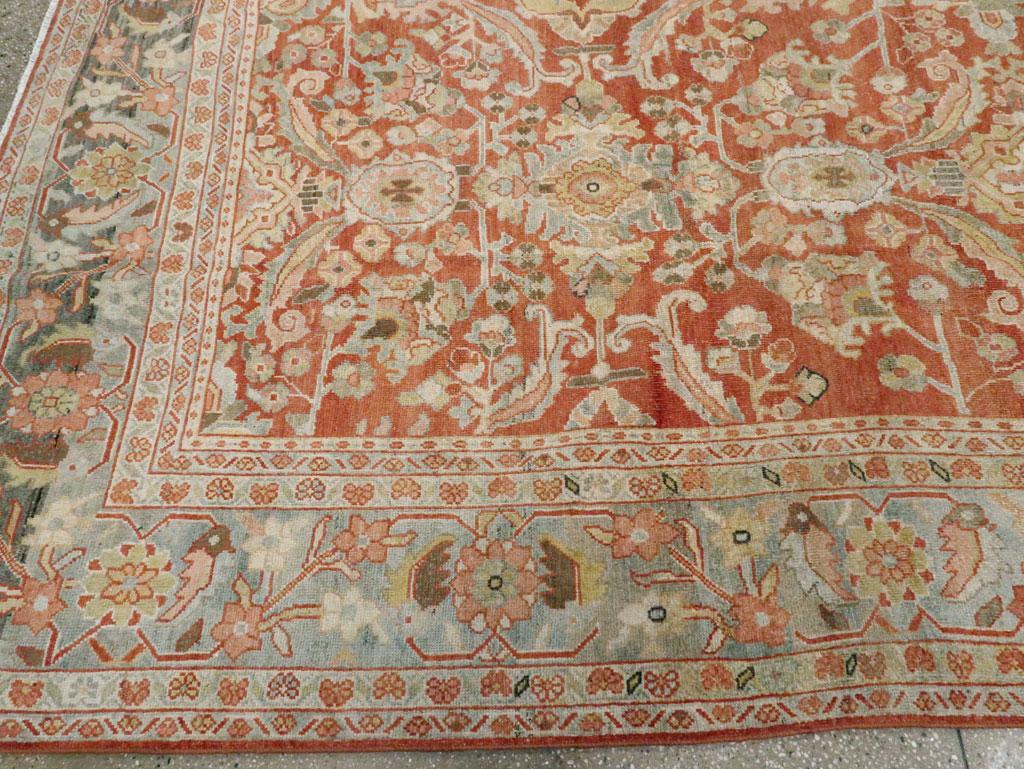 Early 20th Century Handmade Persian Mahal Room Size Carpet in Rust & Slate Blue For Sale 1