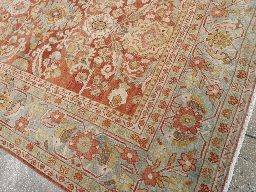Early 20th Century Handmade Persian Mahal Room Size Carpet in Rust & Slate Blue For Sale 2