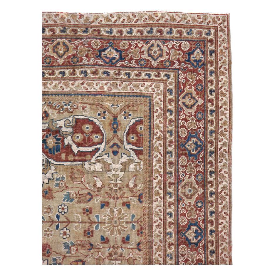 Hand-Knotted Early 20th Century Handmade Persian Mahal Rustic Accent Rug For Sale