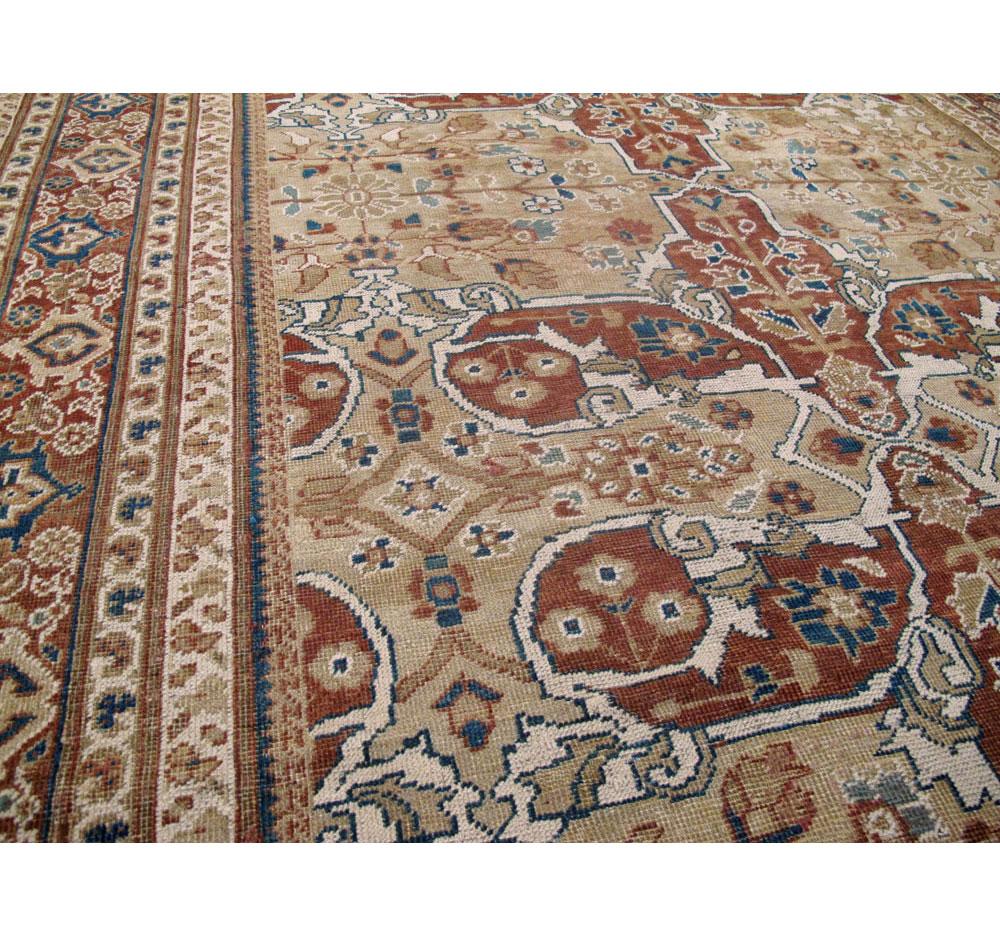 Wool Early 20th Century Handmade Persian Mahal Rustic Accent Rug For Sale