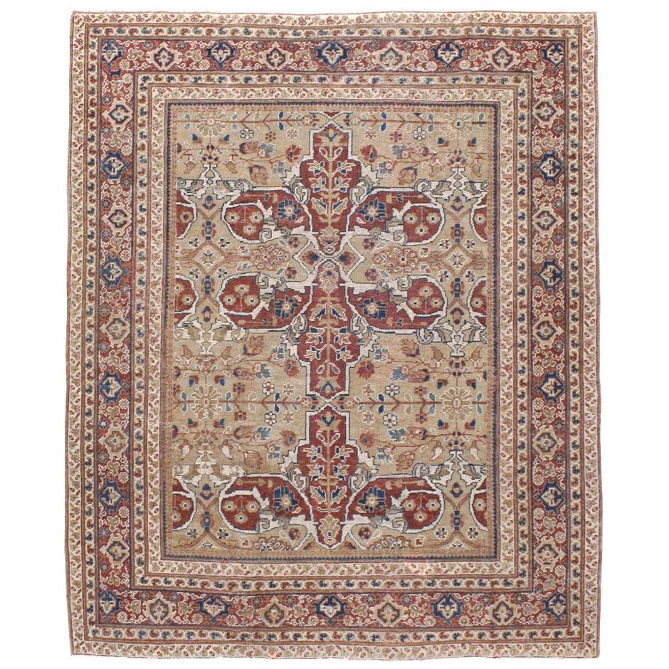 Early 20th Century Handmade Persian Mahal Rustic Accent Rug For Sale