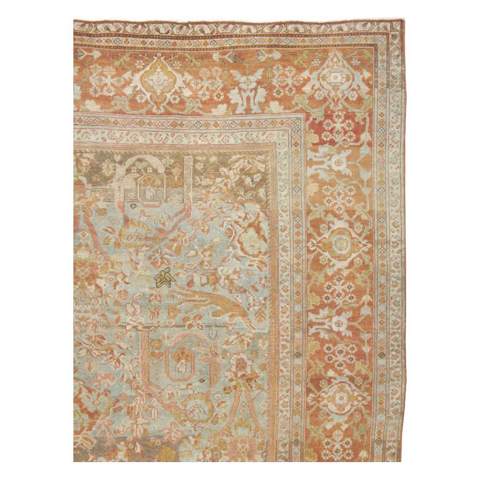 Rustic Early 20th Century Handmade Persian Mahal Square Room Size Carpet
