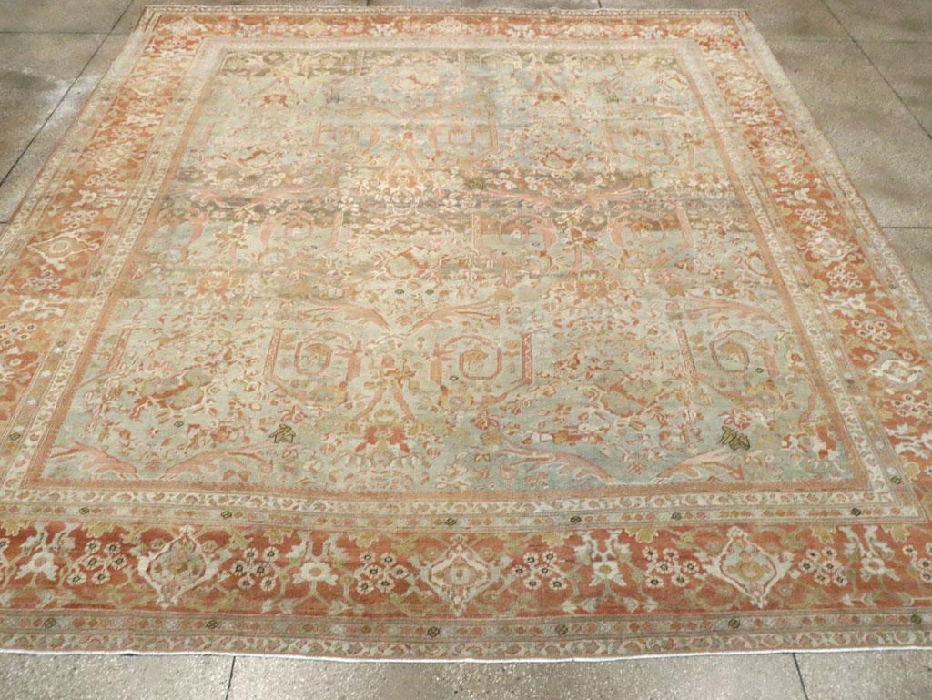 Hand-Knotted Early 20th Century Handmade Persian Mahal Square Room Size Carpet