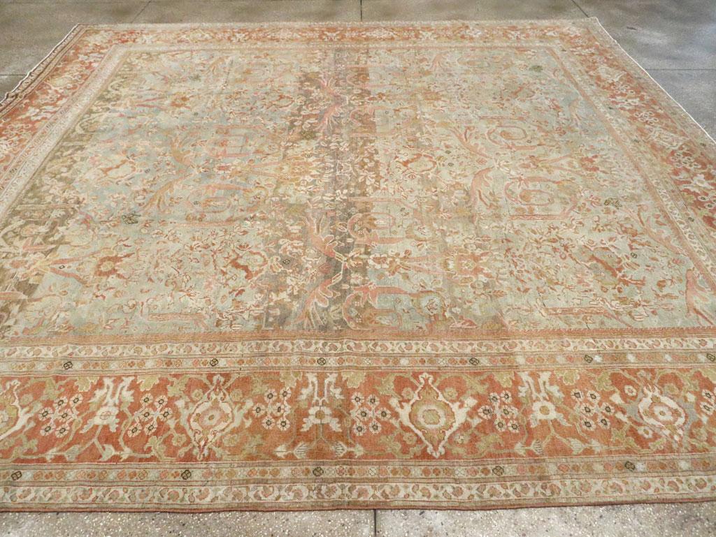 Wool Early 20th Century Handmade Persian Mahal Square Room Size Carpet