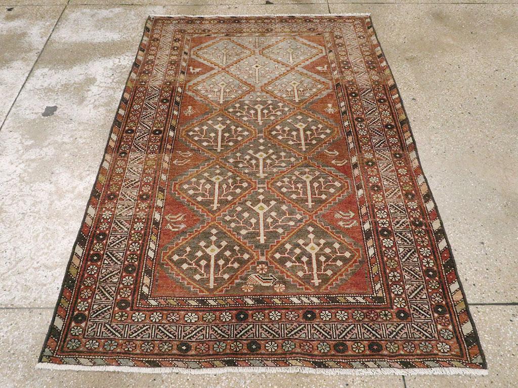Hand-Knotted Early 20th Century Handmade Persian Malayer Accent Rug
