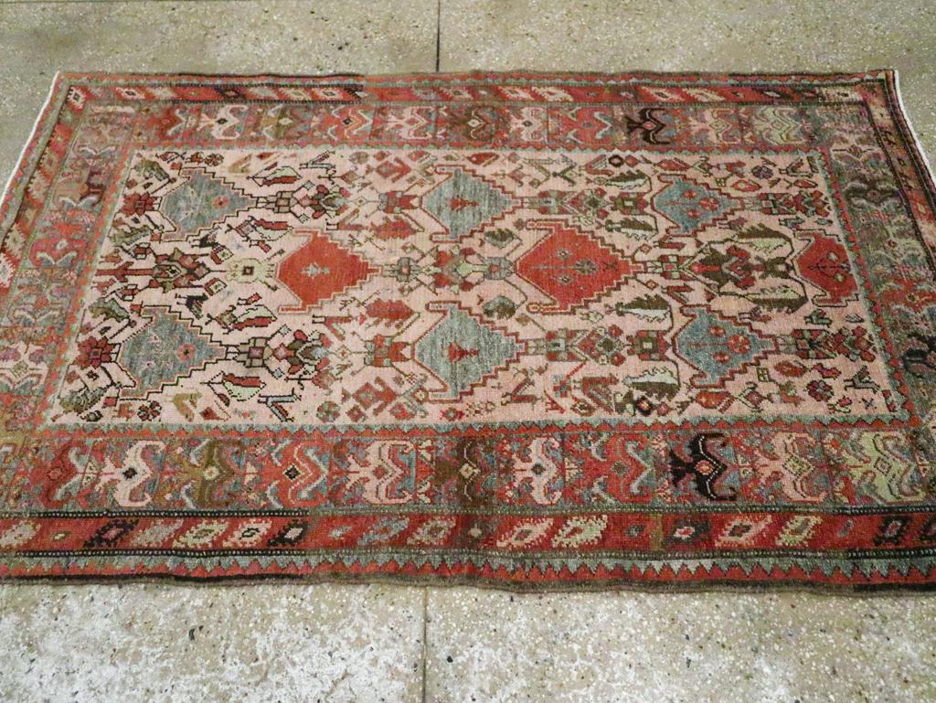 Hand-Knotted Early 20th Century Handmade Persian Malayer Accent Rug For Sale
