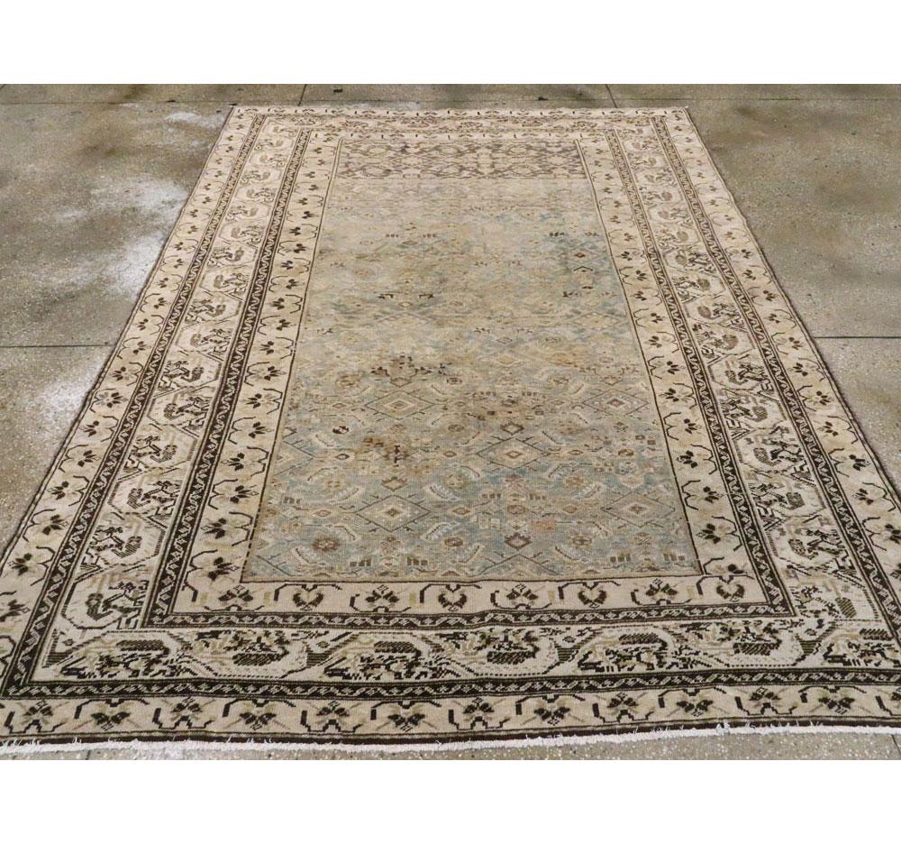 Early 20th Century Handmade Persian Malayer Accent Rug in Blue-Green and Grey In Good Condition In New York, NY