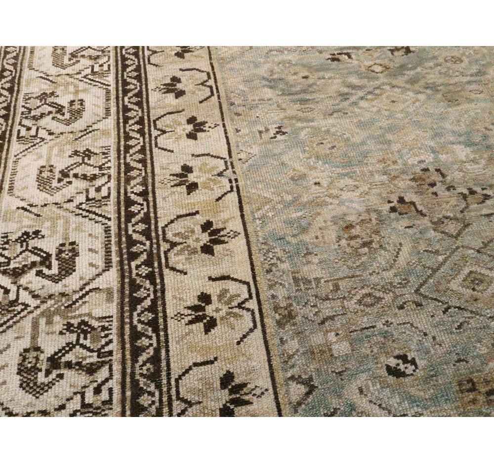Wool Early 20th Century Handmade Persian Malayer Accent Rug in Blue-Green and Grey