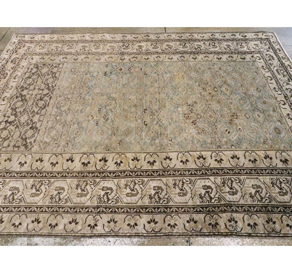 Early 20th Century Handmade Persian Malayer Accent Rug in Blue-Green and Grey 2