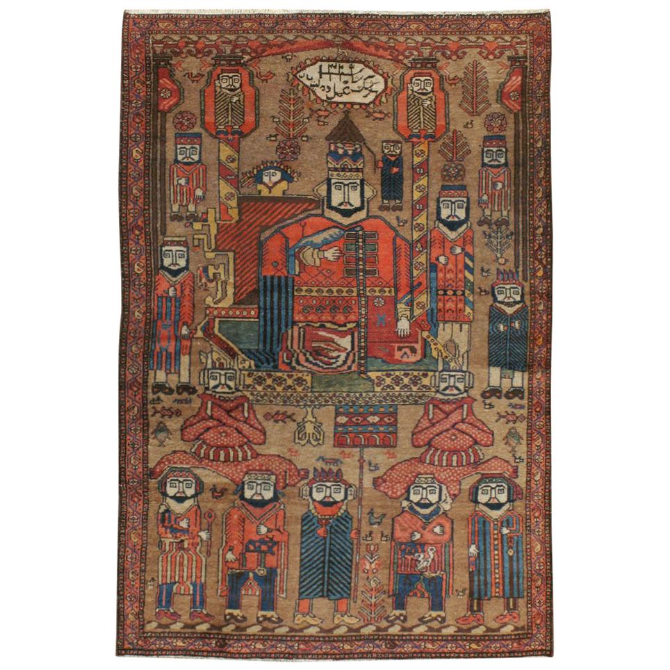 Handgefertigter persischer Malayer-Teppich mit Bildakzent von König Solomon aus dem frühen 20. Jahrhundert im Angebot