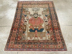Early 20th Century Handmade Persian Malayer Pictorial Throw Rug
