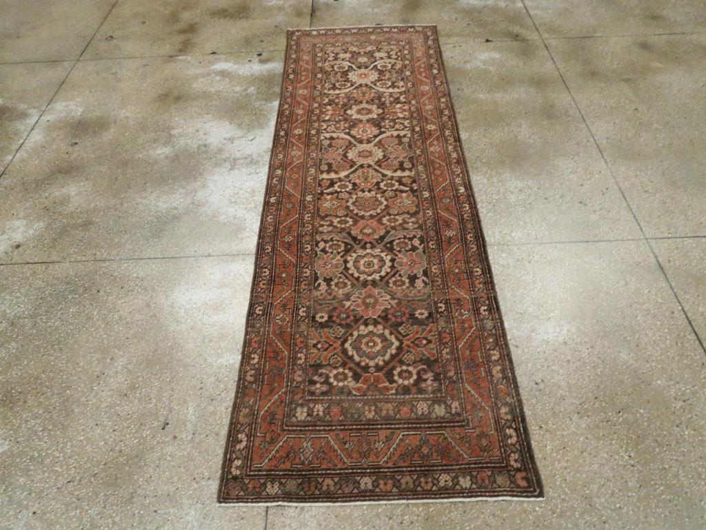 Hand-Knotted Early 20th Century Handmade Persian Malayer Runner For Sale