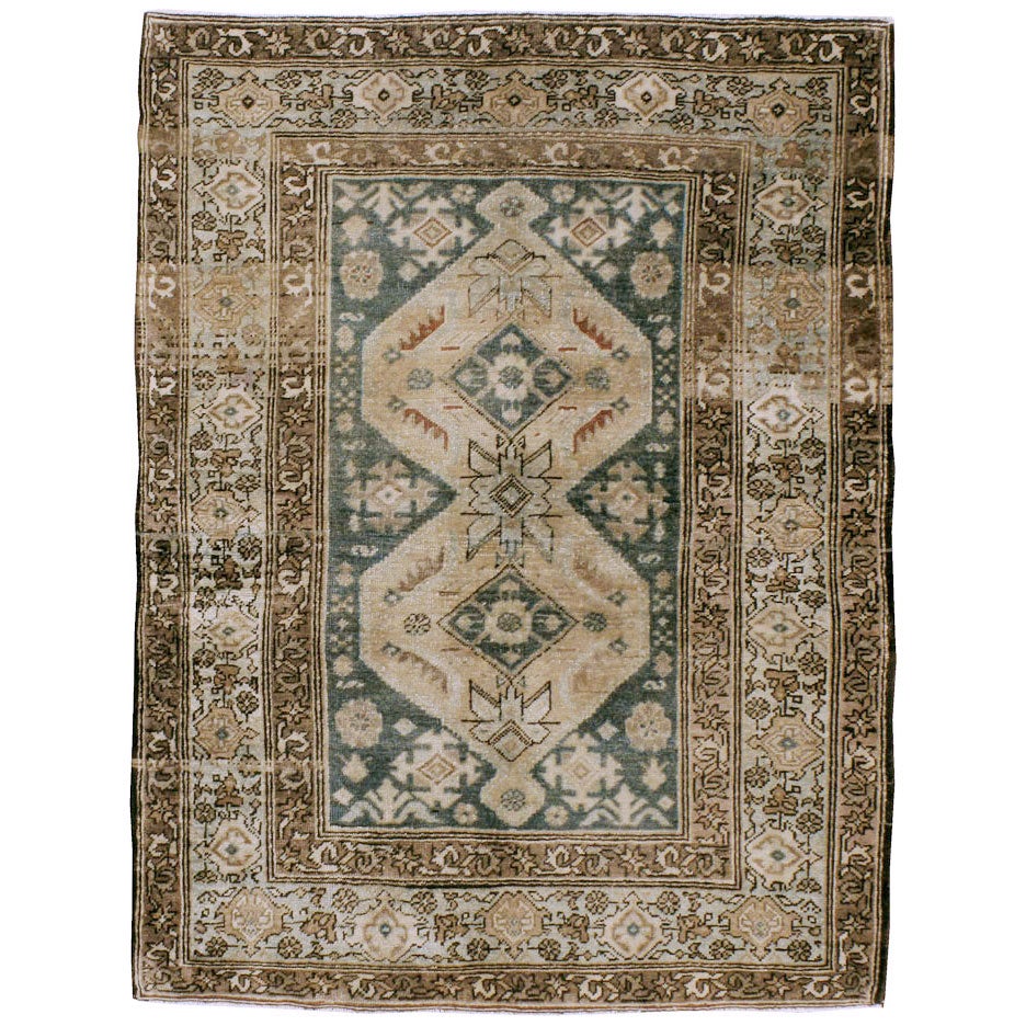 Early 20th Century Handmade Persian Malayer Throw Rug For Sale