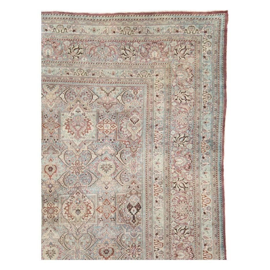 Victorian Early 20th Century Handmade Persian Mashad Large Room Size Carpet For Sale