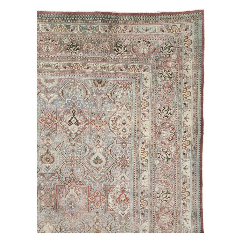Hand-Knotted Early 20th Century Handmade Persian Mashad Large Room Size Carpet For Sale