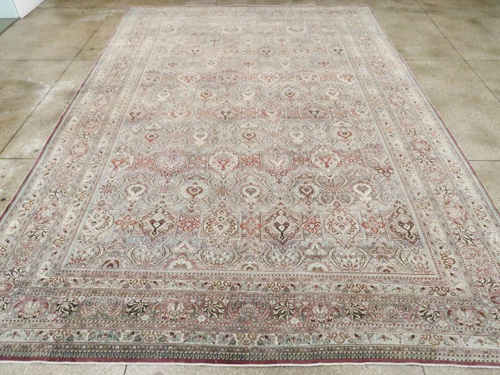 Early 20th Century Handmade Persian Mashad Large Room Size Carpet In Excellent Condition For Sale In New York, NY