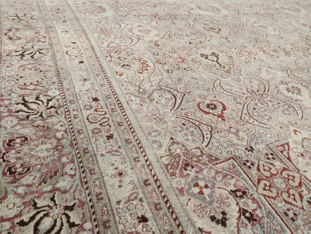 Wool Early 20th Century Handmade Persian Mashad Large Room Size Carpet For Sale