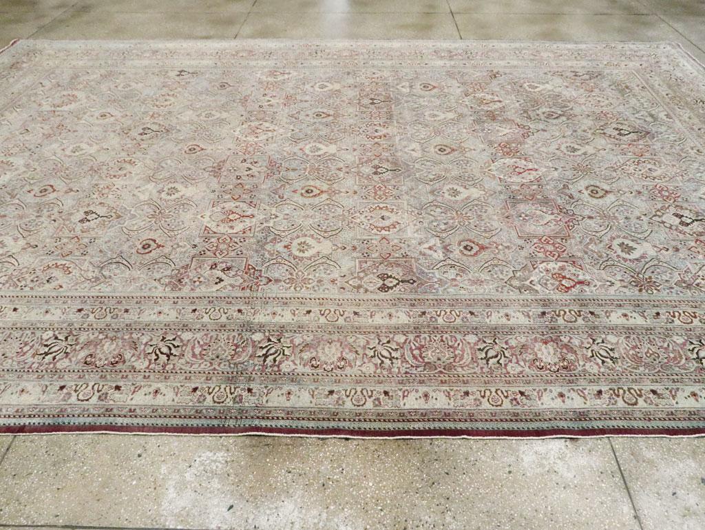 Early 20th Century Handmade Persian Mashad Large Room Size Carpet For Sale 1