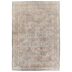 Early 20th Century Handmade Persian Mashad Large Room Size Carpet