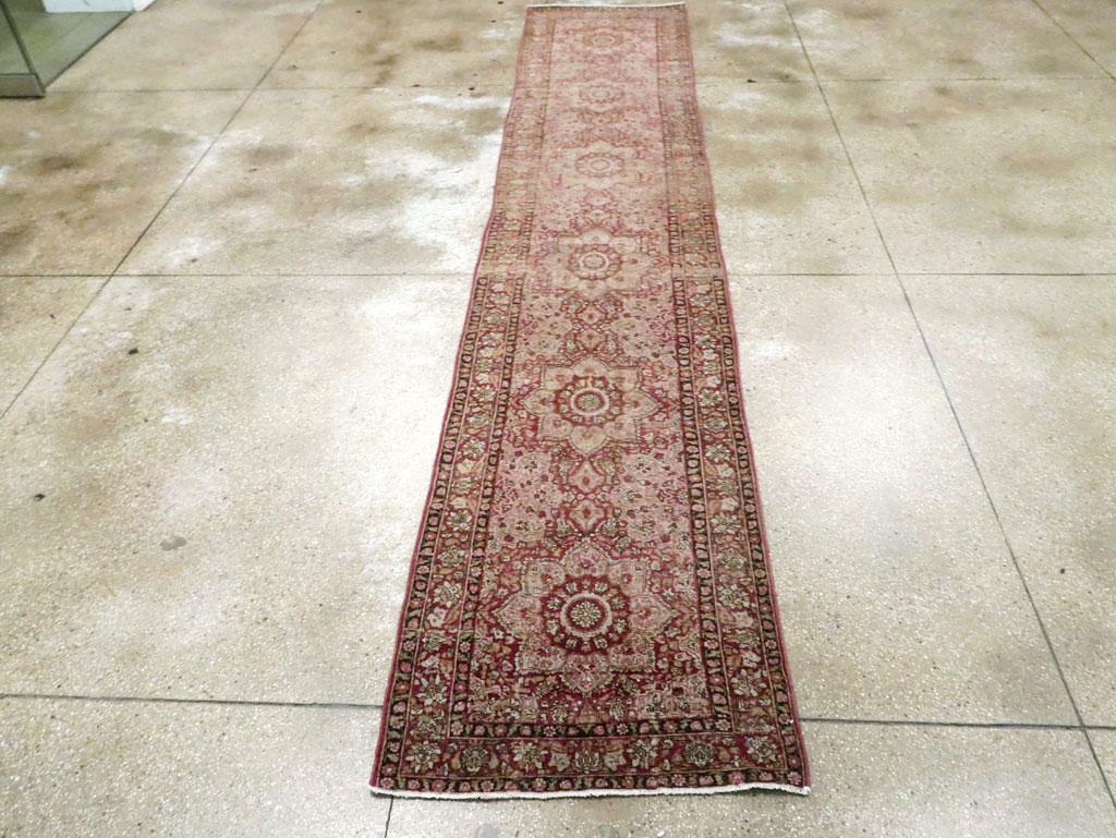 Hand-Knotted Early 20th Century Handmade Persian Mashad Runner For Sale