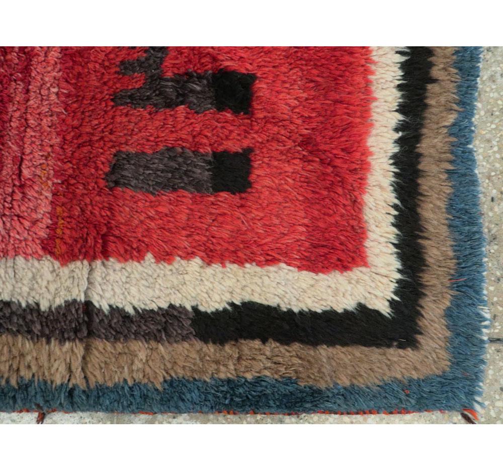 Hand-Knotted Handmade Persian Nomadic Square Shag Rug in Red For Sale