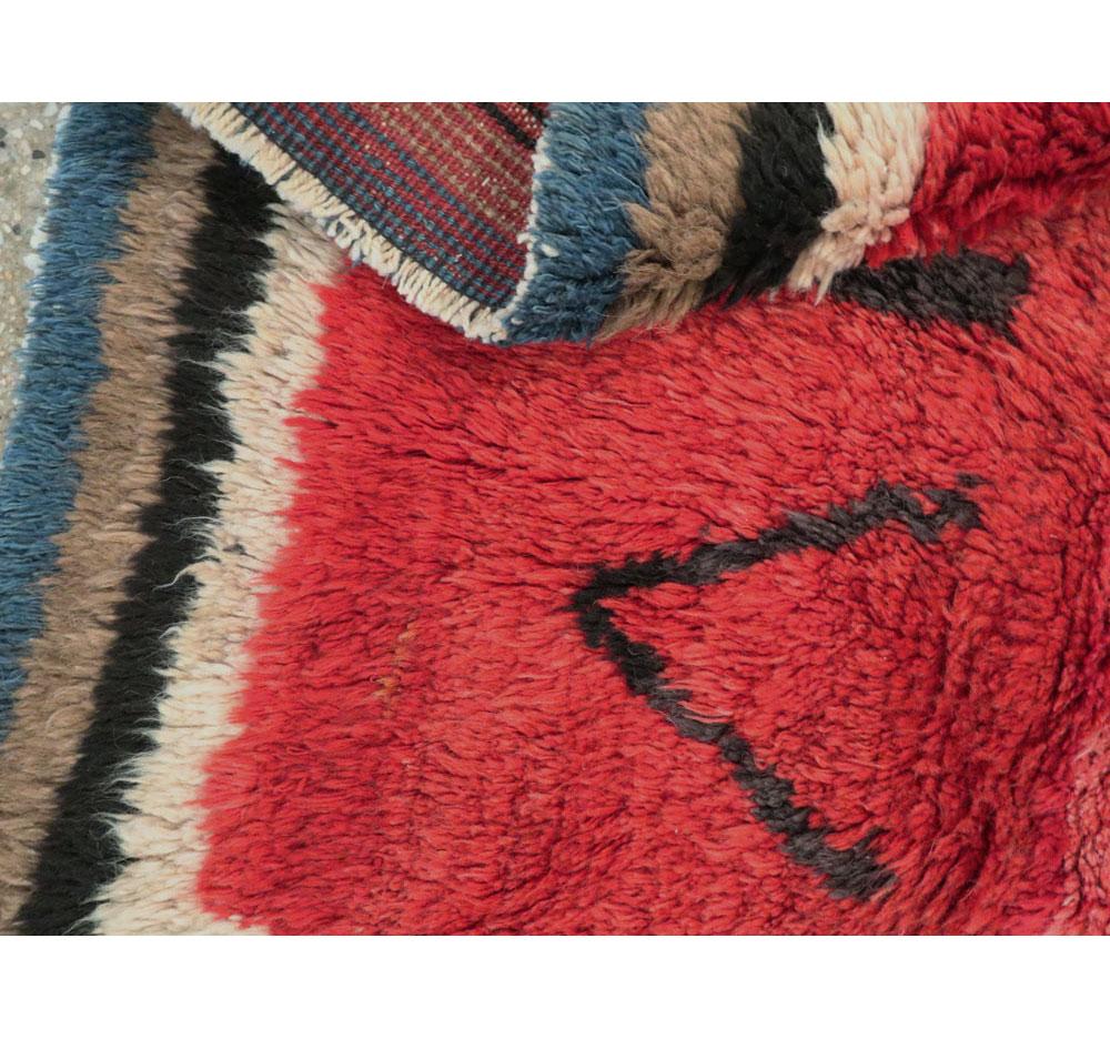 Handmade Persian Nomadic Square Shag Rug in Red In Good Condition For Sale In New York, NY
